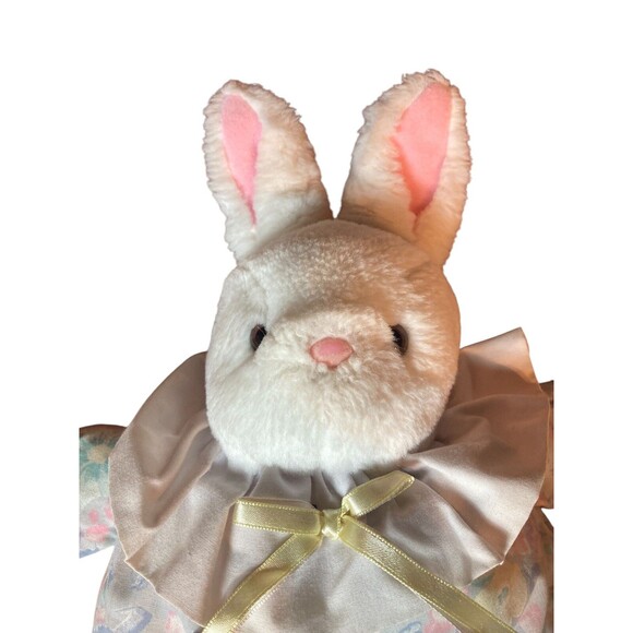 Vintage Bunny Rabbit White Plush Stuffed Animal Flower Sleeper Puffy Easter Gift - Picture 4 of 6